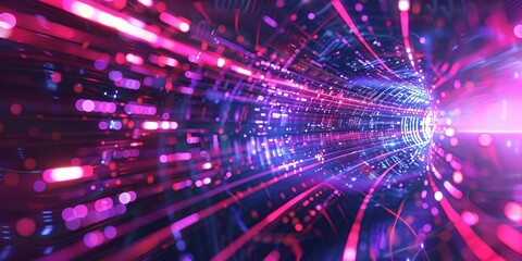 Obraz premium A glowing web of digital connections on an abstract background. with purple dot color