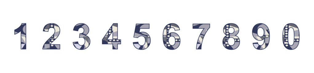 Industrial theme abstract set on numbers in a row. Ten numbers from one to zero. Number abstract concept vector illustration isolated on white background. numbering stock illustration