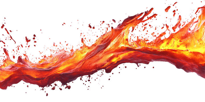 Visually striking representation of lava splashing, isolated on a bright white backdrop
