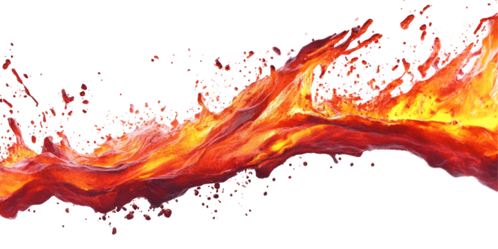 Visually striking representation of lava splashing, isolated on a bright white backdrop