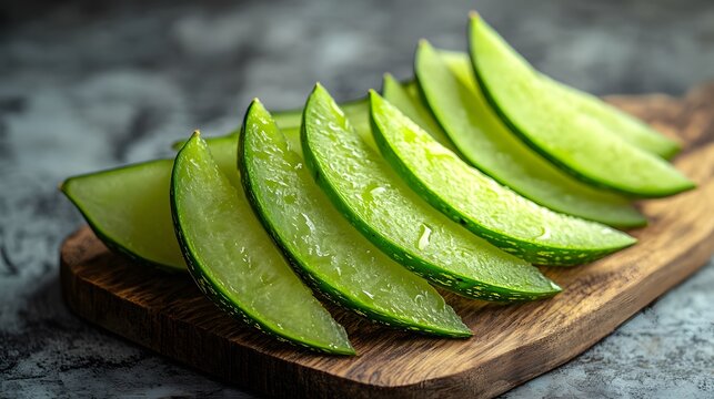 Close up sliced Pointed Gourd on wooden board
