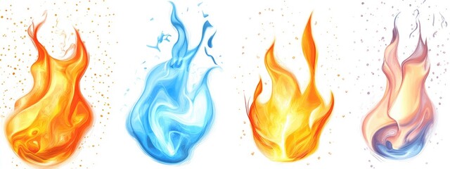 A collection of stylized flames in various colors representing different elements.