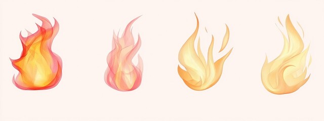 A collection of stylized flames in varying colors and shapes for graphic design use.