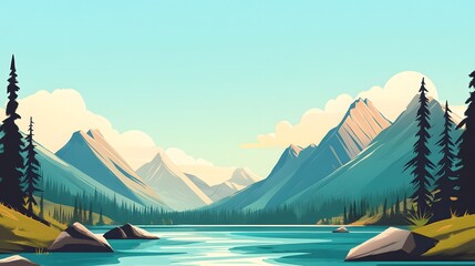 Serene Mountain Lake Landscape With Evergreen Trees