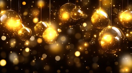 Obraz premium Golden Festive Ornaments Hanging Dark Background