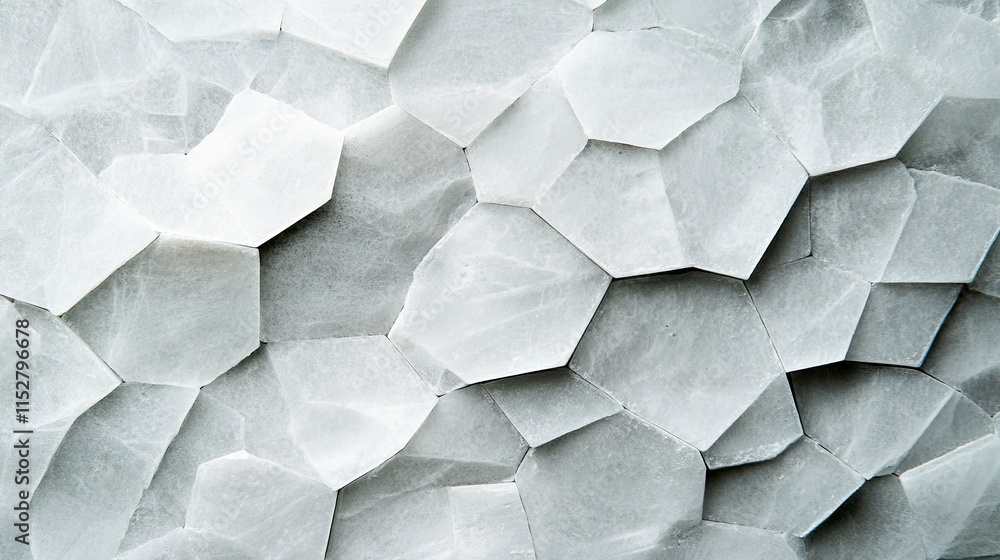 Poster close-up view of a textured surface featuring a beautiful arrangement of hexagonal white stones in a
