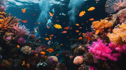 Naklejka premium Vibrant Underwater Coral Reef Paradise: A Symphony of Colors and Marine Life