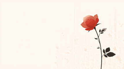minimalist design featuring single red rose on light textured background