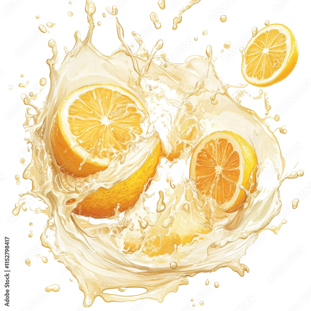 Poster fresh delicious lemons splashing isolated transparent background