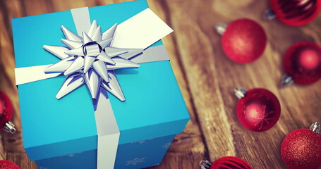 Image of christmas greetings text over christmas present and decoration © vectorfusionart