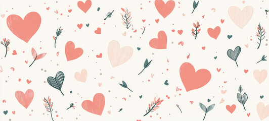 playful pattern of intertwined hearts and arrows with floral accents