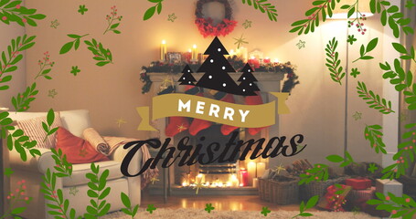 Image of christmas greetings text over christmas decorated room © vectorfusionart