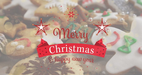Image of christmas greetings text over christmas cookies © vectorfusionart