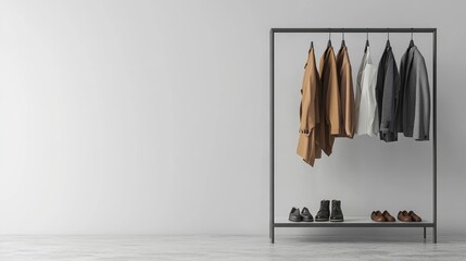 Stylish Minimalist Clothing Rack with Casual Outfits and Footwear