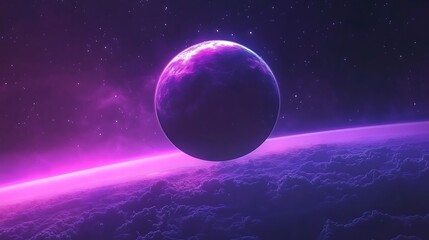 Fototapeta premium Stunning Digital Painting: A Vibrant Purple Planet Mysteriously Hovers Over a Glowing Atmosphere. AI Generated