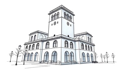 Elegant Building Wireframe Illustration: Isometric View. AI Generated