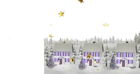 Image of merry christmas text over houses