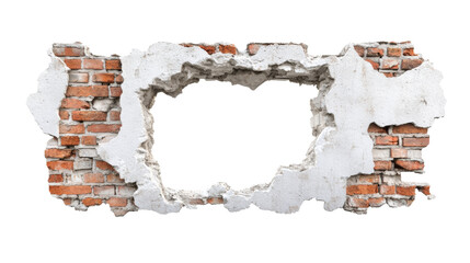 Hole breaking through white wall isolated transparent background