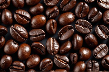 a close up of a pile of coffee beans on a table