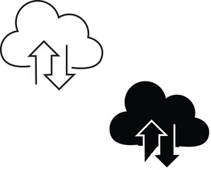 Set of line icons related to cloud computing, cloud service. Outline icon collection. Editable stroke. Vector illustration with transparent background.