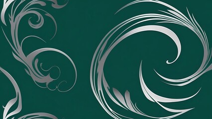 Fototapeta premium Elegant Metallic Silver Swirl on a Deep Emerald Green Background, Offering a Luxurious and Open Abstract Design