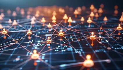 Luminous connection profile icon on an abstract tech-inspired background.