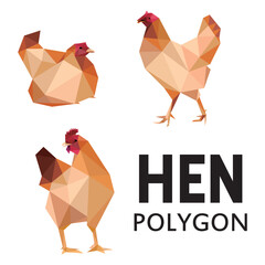 Hen Chicken in Polygonal Illustration Graphic Vector Set. Chicken Low Poly Vector. Collection of Hen in Abstract triangle Logo. Hen in polygonal vector logo. Hen low poly illustration set.