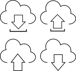 Set of line icons related to cloud computing, cloud services, digital transformation. Outline icon collection. Editable stroke. Vector illustration with transparent background.