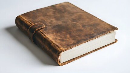 Obraz premium A stylish leather journal with a soft cover, resting on a white surface