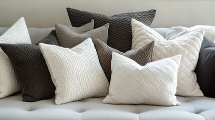 Stylish Textured Throw Pillows Collection in Neutral Shades for Upscale Home Decor