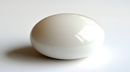 A smooth white egg resting on a clean white table