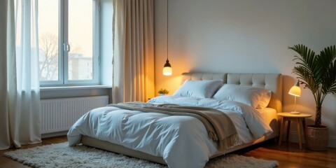 Serene Bedroom Interior Design Featuring Soft Lighting and Plush Bedding