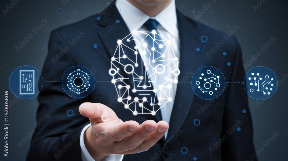 Poster ai technology businessman digital transformation future innovation network smart circuit data