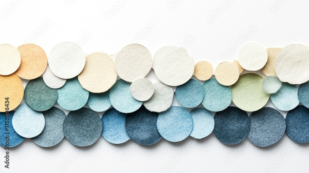 Poster a vibrant array of hand-cut felt circles in varying shades and textures, creating a visually stunnin