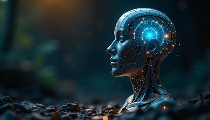 AI Consciousness Futuristic Robotic Head Digital Brain Deep Learning