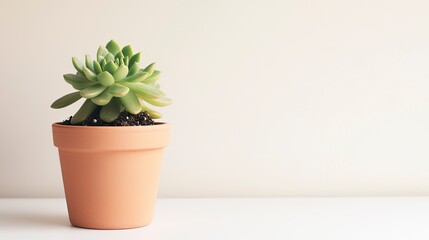 Fototapeta premium Elegant succulent plant in a simple terracotta pot set against a minimalist background enhancing natural beauty and tranquility