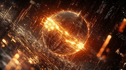 Futuristic Orange Digital Sphere Global Network Technology Background