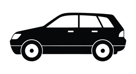 Car side view silhouette illustration. Modern vehicle vector design. Black and white car graphic. Minimalist automobile icon