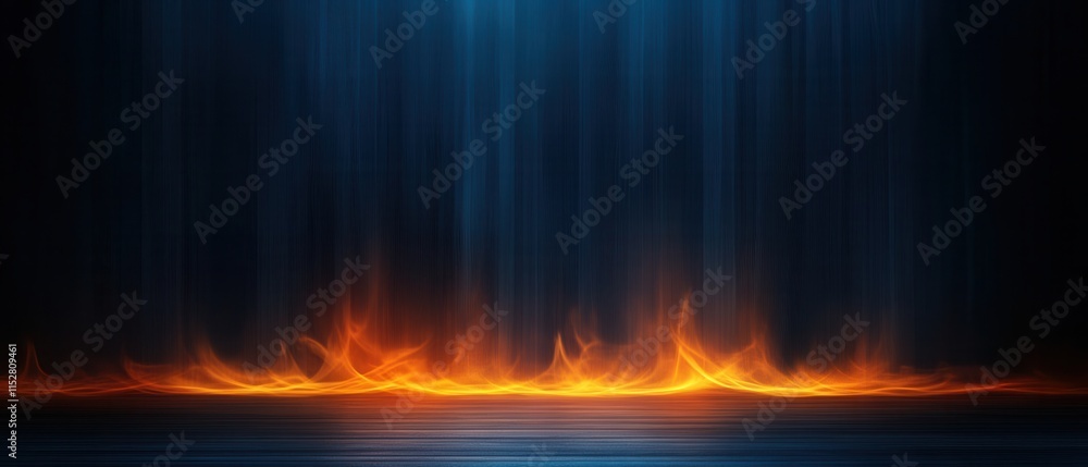 Poster glowing flames with blue ambient light creating a dramatic background for creative design projects