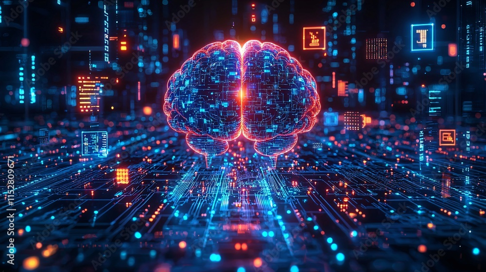 Poster ai brain digital neural network technology circuit board futuristic concept