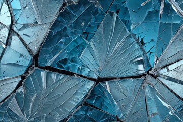 a close up of a broken glass wall with a blue background