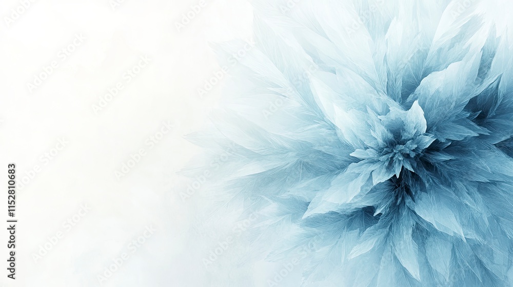Poster an ethereal abstract design featuring intricate icy blue patterns resembling a frosty flower on a so