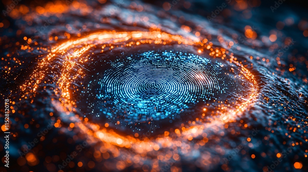 Aufkleber glowing fingerprint biometric security data abstract background