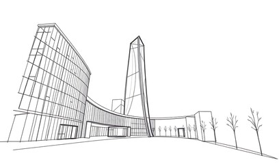 Modern Cityscape Sketch: Cleanly Rendered Architectural Design. AI Generated