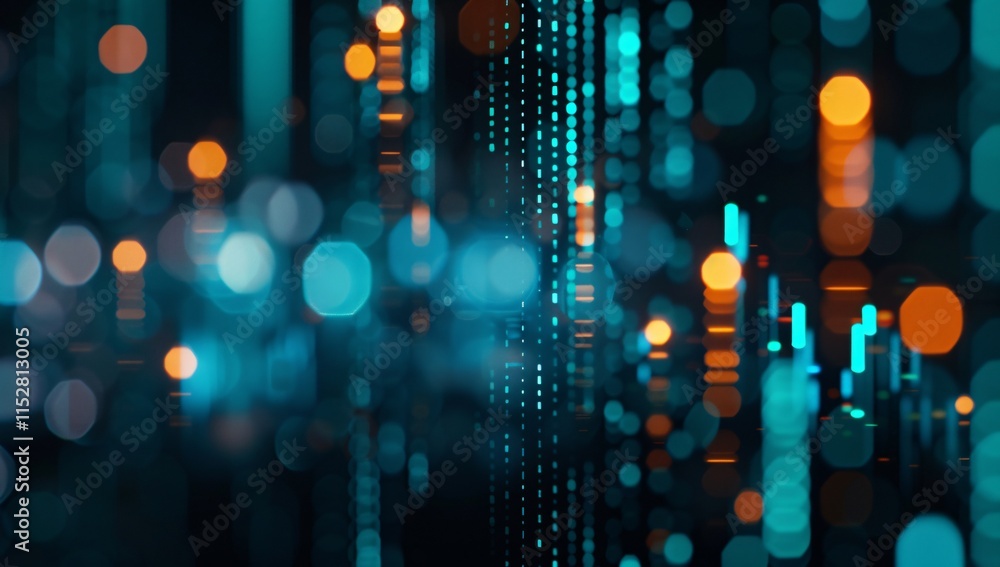 Fototapete digital backdround ideal for technological operations, neural networks teal and orange dot color