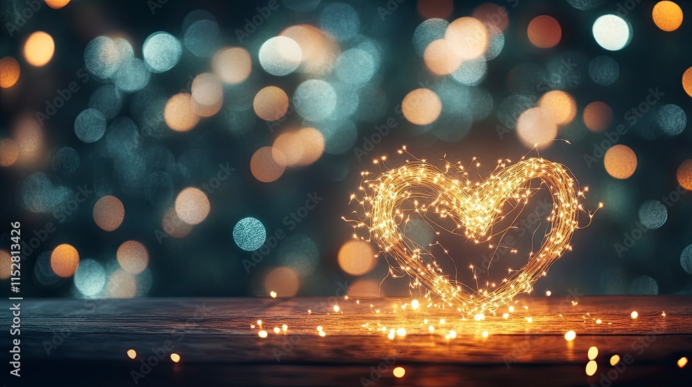 Poster a sparkling heart made of lights glows brightly against a softly blurred background filled with colo