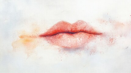 Fototapeta premium Aesthetic artistic close-up of beautifully painted lips on a soft textured canvas with subtle hues and gentle brushstrokes