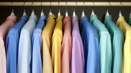 Colorful Shirts Hanging in a Stylish Wardrobe Display