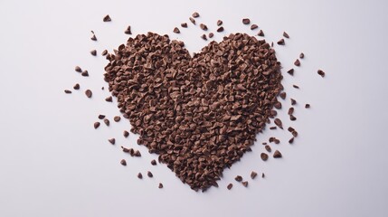Heart Shape Made from Cocoa Nibs on White Background