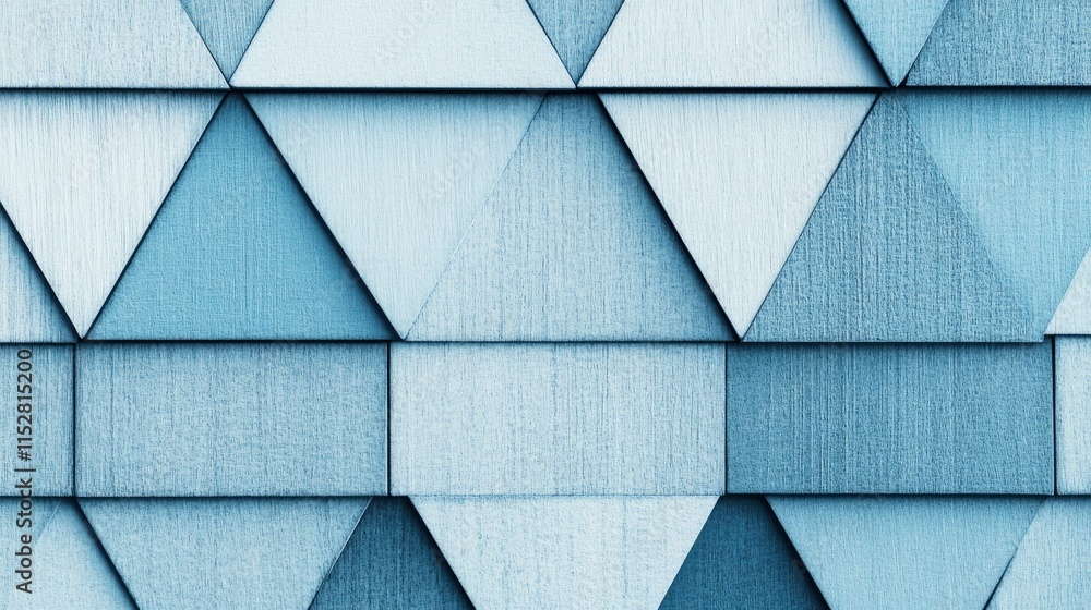 Aufkleber close-up of an abstract textured wall featuring overlapping triangular wooden panels in varying shad